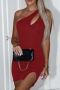sexy solid color stretch one shoulder hollow slit slim mini dress_Black_White_Red