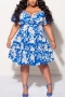 casual non-stretch plus size floral batch printing kink midi dress_Black_Magenta_Green_Blue