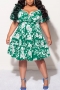 casual non-stretch plus size floral batch printing kink midi dress_Black_Magenta_Green