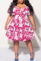 casual non-stretch plus size floral batch printing kink midi dress_Black_Magenta