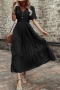 casual non-stretch button loose shirring midi dress_Black