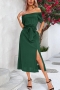 casual slight stretch slit off the shoulder pocket with belt slit midi dress_Black_Dark Gray_Rose Red_Green