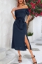 casual slight stretch slit off the shoulder pocket with belt slit midi dress_Black_Dark Gray_Rose Red_Green_Dark Green_Dark Blue