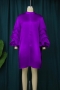 casual plus size non-stretch satin stand collar heap sleeves midi dress_White_Purple