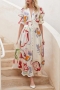 sexy plus-size slight stretch flower batch printing midi dress_White