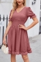 casual plus-size slight stretch beach shirring loose midi dress_Black_White_Pink