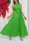 casual non-stretch lattice button with lining belt loose maxi dress_Black_Magenta_Aqua Green_Green