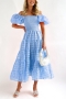 sexy slight stretch chiffon lattice puff sleeves shirring loose midi dress_Black_Magenta_Yellow_Aqua Green_Green_Sky Blue