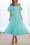 sexy slight stretch chiffon lattice puff sleeves shirring loose midi dress_Black_Magenta_Yellow_Aqua Green