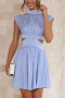 sexy solid color non-stretch hollow zip-up mini dress_Black_Pink_Light Green_Green_Sky Blue
