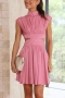 sexy solid color non-stretch hollow zip-up mini dress_Black_Pink