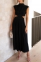 sexy 10 colors non-stretch hollow pocket midi dress_Black