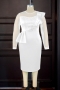 sexy l-4xl plus size slight stretch pearl decor crew neck midi dress_Black_White