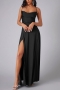 sexy plus size non-stretch satin 8 colors sling slit maxi dress_Black