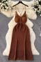 sexy slight stretch solid color ribbed knit padded sling midi dress_Black_White_Brown
