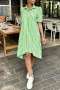 casual plus size non-stretch stripe printing single-breasted midi shirt dress_Green