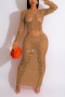 sexy plus size slight stretch knitted hollow sequins maxi dress new add colors_Black_White_Orange_Green_Blue_Khaki