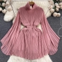 casual 6 colors non-stretch chiffon button with lined mini dress_Black_Pink