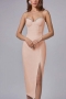 sexy high stretch slit zip-up rhinestone with padded midi dress_Black_White_Light Pink