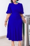 casual plus size slight stretch solid color crew neck zip-up midi dress_Black_White_Red_Green_Blue