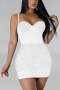 sexy plus-size slight stretch sling rhinestone mesh mini dress(with underwire)_Black_White