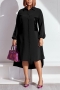casual non-stretch loose sequins pocket slit midi shirt dress_Black