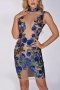 sexy slight stretch mesh patchwork see-through sequins floral zip-up mini dress_Red_Blue