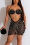 sexy plus size slight stretch hollow underwire rhinestone chain mini dress_Black