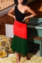 sexy plus size slight stretch colorblock 3 colors one shoulder midi dress_Red