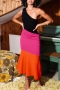 sexy plus size slight stretch colorblock 3 colors one shoulder midi dress_Red_Magenta