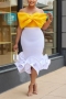 high quality sexy plus size slight stretch color-block tube design midi dress_Black_Red_Yellow