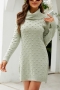 stylish slight stretch knitted two colors turtleneck sweater mini dress(no belt)_White_Light Green