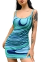 sexy slight stretch colorblock wavy stripe knitted bodycon mini dress_Green_Blue