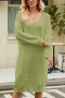 casual plus size slight stretch knitted v-neck loose sweater midi dress_Black_White_Green
