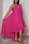 plus size sexy slight stretch cutout metal ring connected maxi dress_White_Magenta
