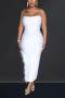 sexy plus-size high stretch slim high slit fuzzy decor midi dress_Black_White