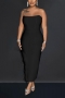 sexy plus-size high stretch slim high slit fuzzy decor midi dress_Black