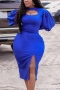 sexy plus size slight stretch solid color hollow crew neck midi dress_Black_White_Red_Blue