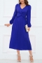 stylish plus size non-stretch 4 colors v-neck pleated midi dress_Black_Magenta_Green_Blue