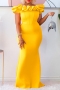 stylish plus size slight stretch 4 colors off shoulder ruffle mermaid maxi dress_Black_White_Red_Yellow