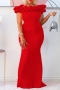 stylish plus size slight stretch 4 colors off shoulder ruffle mermaid maxi dress_Black_White_Red