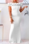 stylish plus size slight stretch 4 colors off shoulder ruffle mermaid maxi dress_Black_White