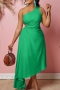 sexy plus size slight stretch 5 colors one shoulder hollow irregular maxi dress_Pink_Red_Yellow_Green