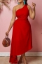 sexy plus size slight stretch 5 colors one shoulder hollow irregular maxi dress_Pink_Red