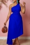 sexy plus size slight stretch 5 colors one shoulder hollow irregular maxi dress_Pink_Red_Yellow_Green_Blue