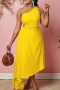 sexy plus size slight stretch 5 colors one shoulder hollow irregular maxi dress_Pink_Red_Yellow