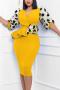sexy plus size slight stretch polka dot mesh stitching ruffle bodycon midi dress_Black_Rose Red_Yellow