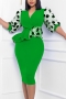 sexy plus size slight stretch polka dot mesh stitching ruffle bodycon midi dress_Black_Rose Red_Yellow_Green
