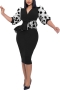 sexy plus size slight stretch polka dot mesh stitching ruffle bodycon midi dress_Black