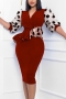 sexy plus size slight stretch polka dot mesh stitching ruffle bodycon midi dress_Black_Rose Red